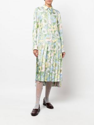 Geblümtes kleid mit print mit plisseefalten Thom Browne grün