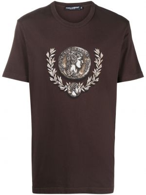 Памучна тениска с принт Dolce & Gabbana кафяво