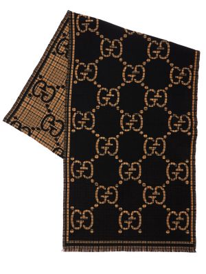 Echarpe en laine à carreaux en jacquard Gucci noir