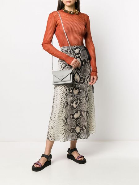 Falda de cuero con estampado de estampado de serpiente Prada