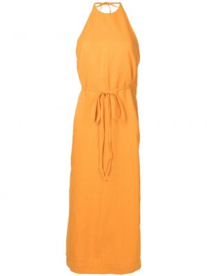 Bavlněné lněné šaty Osklen žluté
