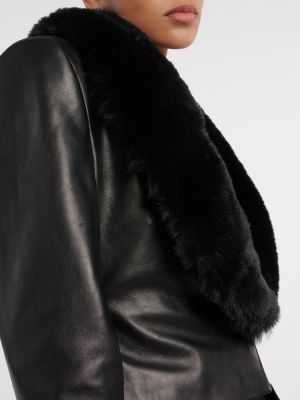 Kožená bunda s kožíškem Magda Butrym černá
