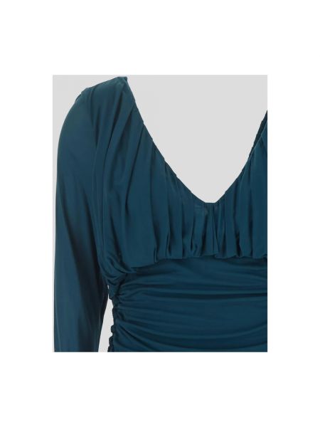 Mini vestido de tela jersey drapeado Saint Laurent azul