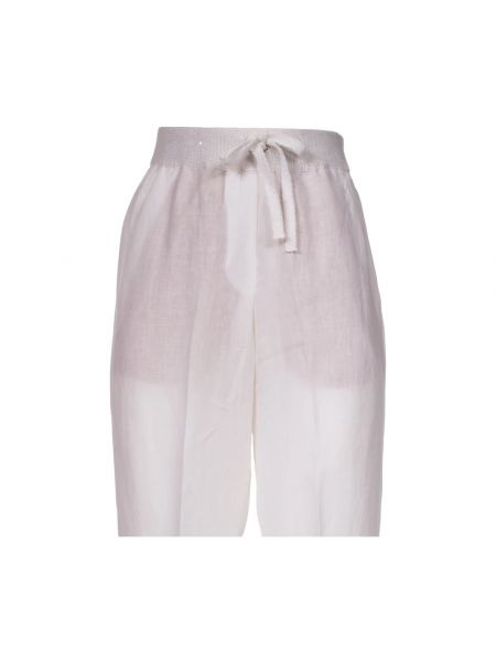 Pantalones con lentejuelas de lino Le Tricot Perugia blanco
