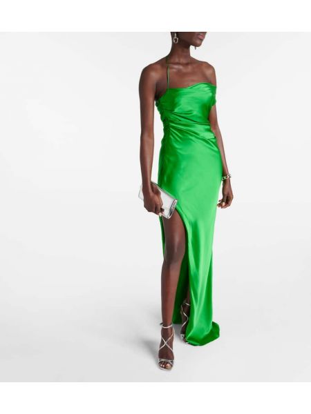 Asymetrické hedvábné saténové dlouhé šaty The Sei zelené