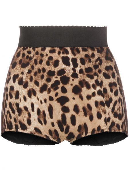 Pantalon culotte taille haute à imprimé à imprimé léopard Dolce & Gabbana marron