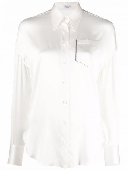 Blusa con botones de raso Brunello Cucinelli blanco
