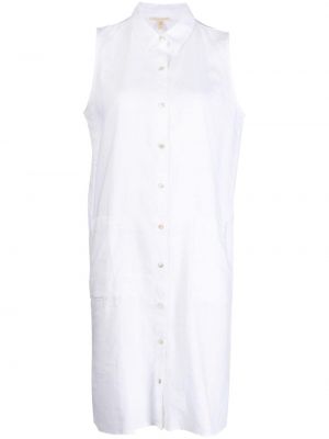 Lniana sukienka koszulowa na guziki bez rękawów Eileen Fisher biała