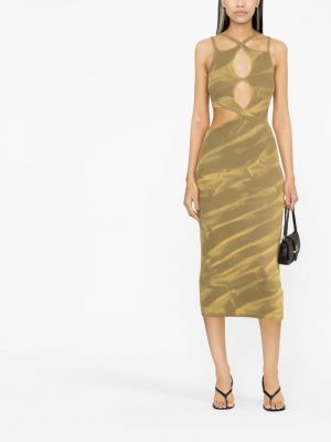 Sukienka midi z nadrukiem w abstrakcyjne wzory Dion Lee żółta