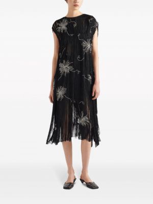 Kleid mit stickerei mit fransen Prada schwarz