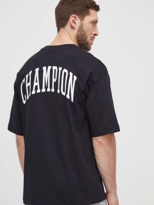 Czarna koszulka bawełniana z nadrukiem Champion
