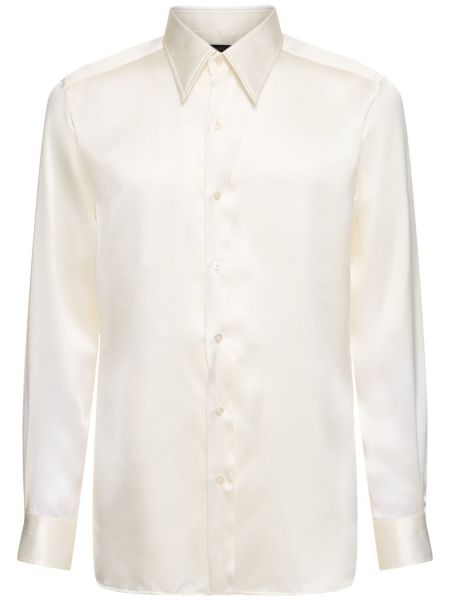 Slim fit hodvábna košeľa Tom Ford biela