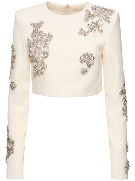 Top court brodé avec manches longues Zuhair Murad blanc