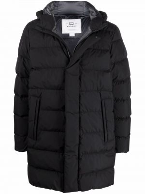 Пухено палто с пера с качулка Woolrich черно