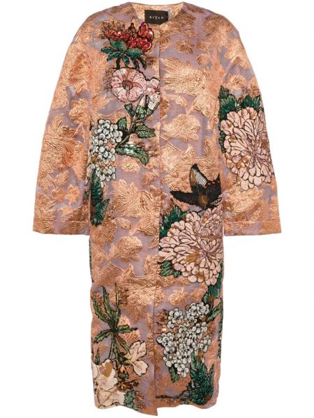 Květinový kabát s flitry s potiskem Biyan fialový