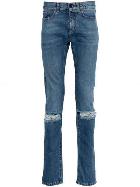 Slim fit skinny džíny s dírami Saint Laurent modré