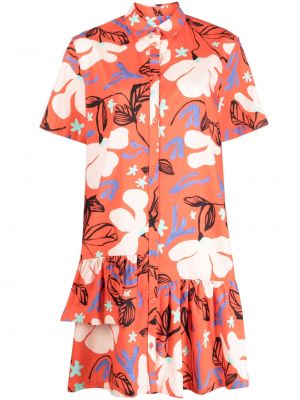 Памучна рокля тип риза на цветя с принт Ps Paul Smith оранжево