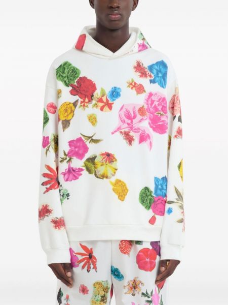 Kokvilnas kapučdžemperis ar ziediem ar apdruku Marni balts