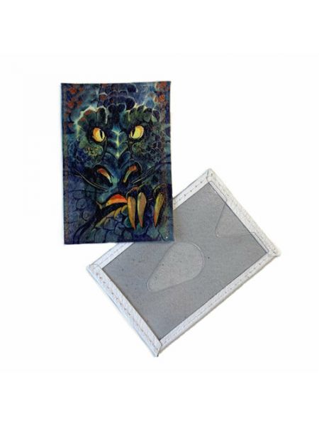 Обложка для проездного билета Eshemoda Обложка для одной карточки с принтом Eshemoda “Черный дракон”, натуральная кожа синий