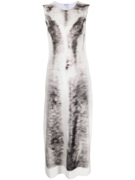 Žametna midi obleka iz rebrastega žameta s potiskom Loewe siva