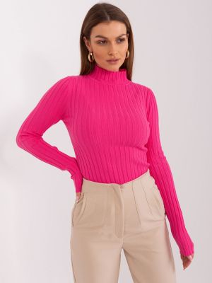 Brīva piegriezuma svītrainas džemperis ar augstu apkakli Fashionhunters rozā