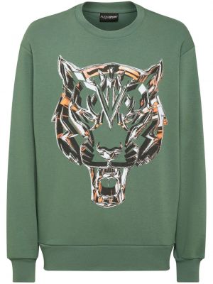 Sportliche sweatshirt aus baumwoll mit print mit tiger streifen Plein Sport grün