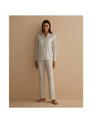 Pijama a rayas con estampado énfasis gris