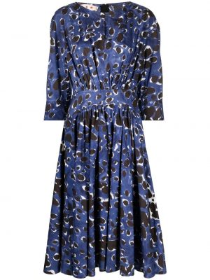 Midi šaty s potiskem s abstraktním vzorem Marni modré