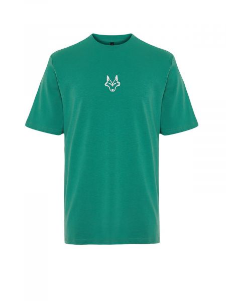 Medvilninis siuvinėtas polo marškinėliai Trendyol žalia
