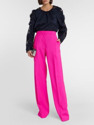 Plisirane volnene hlače z visokim pasom Oscar De La Renta roza