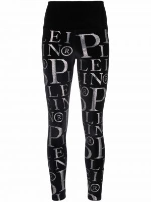 Bársony leggings nyomtatás Philipp Plein fekete
