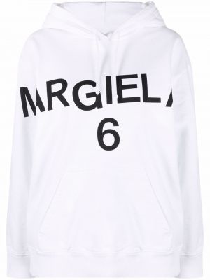 Памучен суичър с качулка с принт Mm6 Maison Margiela бяло
