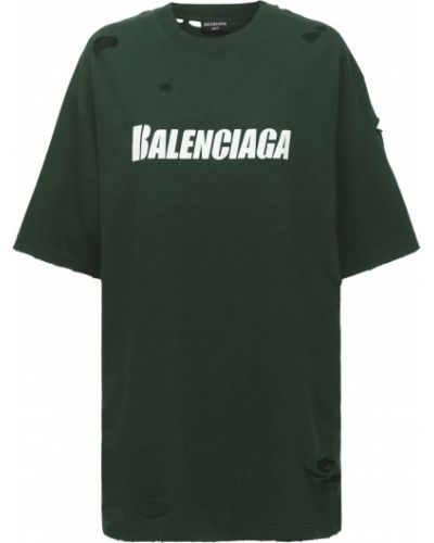 Oversize тениска с протрити краища от джърси Balenciaga зелено