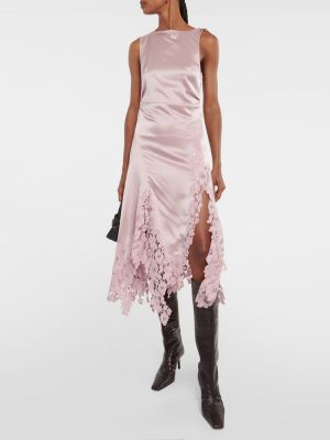 Satenska midi obleka s čipko Acne Studios roza