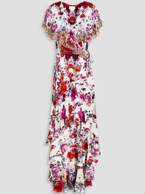 Платье макси из шелкового крепдешина с цветочным принтом и запахом CAMILLA белый