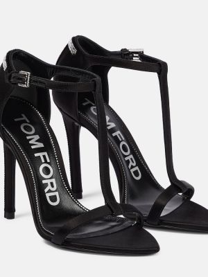 Křišťálové saténové sandály Tom Ford černé