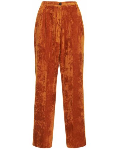 Viskózové zamatové rovné nohavice Forte Forte oranžová