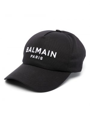 Памучна шапка с козирки бродирана Balmain черно