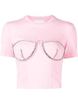 T-krekls ar kristāliem Area rozā