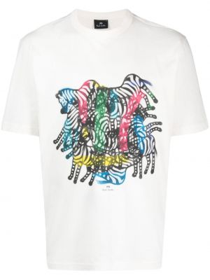 Bavlnené tričko s potlačou so vzorom zebry Ps Paul Smith biela
