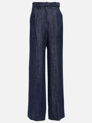 Lněné kalhoty s vysokým pasem relaxed fit Gabriela Hearst modré