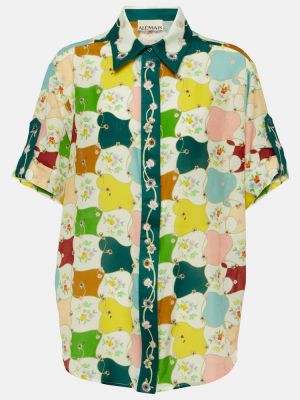 Camisa de seda de algodón de flores Alemais