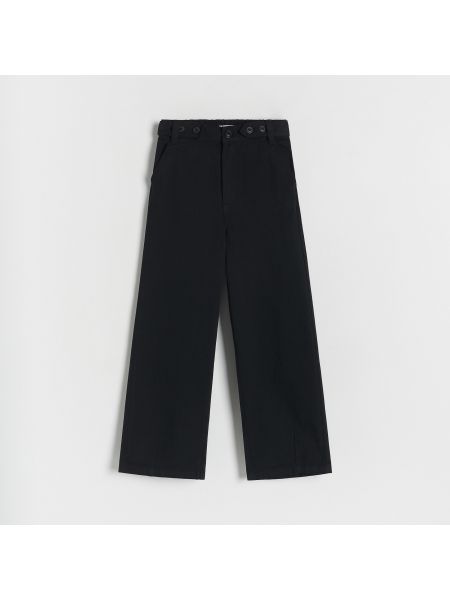 Bavlněné kalhoty s knoflíky Reserved černé