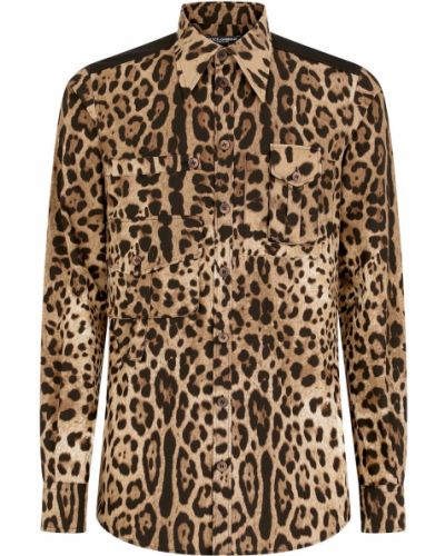 Памучна риза с принт с леопардов принт Dolce & Gabbana