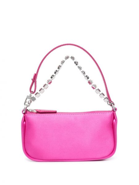 Μεταξωτή τσάντα ώμου με πετραδάκια By Far ροζ