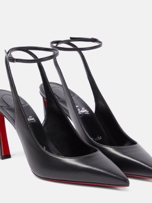 Кожени полуотворени обувки с отворена пета Christian Louboutin черно