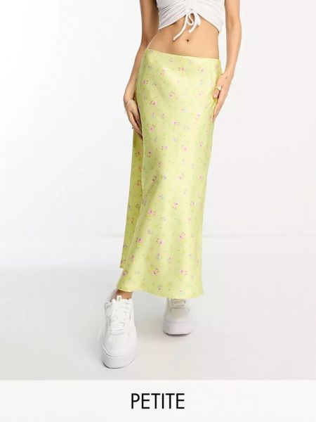 Атласная длинная юбка в цветочек с принтом Miss Selfridge желтая
