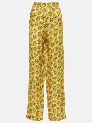Коричневые шелковые прямые брюки с принтом Isabel Marant