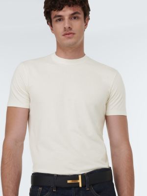 Bavlnené kožené tričko Tom Ford béžová