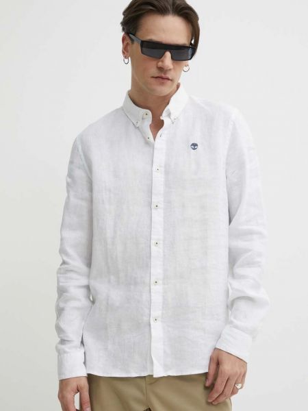 Lniana koszula na guziki slim fit Timberland biała